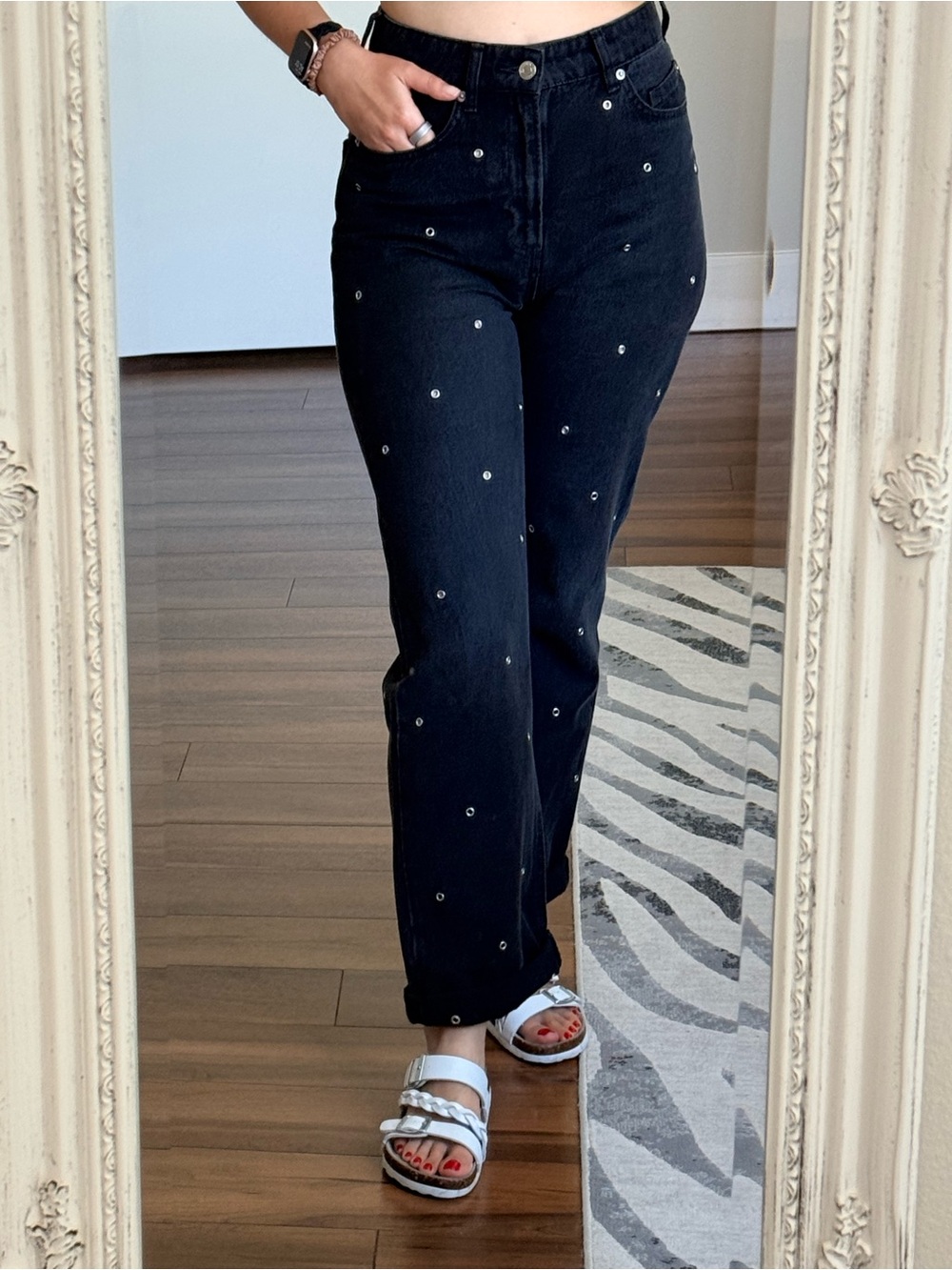 H&M Black Straight-Leg Jeans with Silver Stud Details
